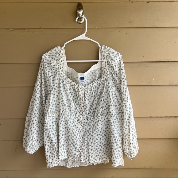 Old Navy Long-Sleeve Button-Front Floral Poet Blouse Size XL Peasant Hippie Boho - Picture 2 of 8